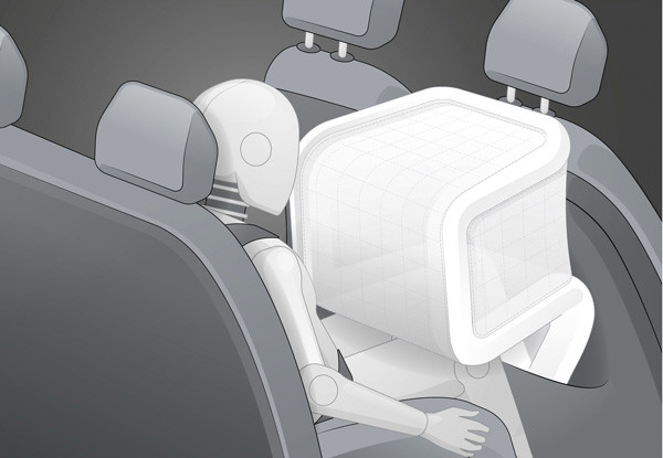 L'airbag frontal arrière se déploie à partir des sièges avant en cas de fort choc frontal
