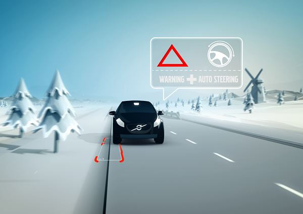 La détection des bords de route avec assistant directionnel Volvo évite les sorties de route