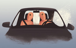L'airbag central protège les deux occupants avant en cas de choc latéral